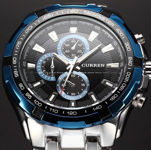 8(499)9387578 Купить (curren) мужские круглые наручные часы серебристый браслет-синие от  - заказать