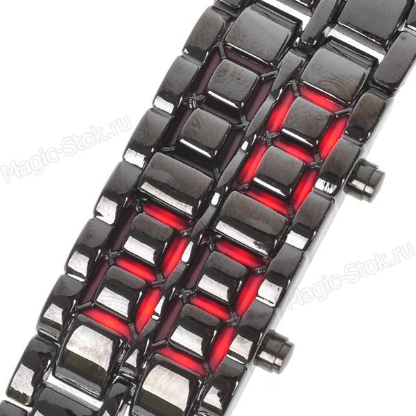 8(499)9387578 Купить led-часы iron samurai. стильные светодиодные часы, браслет из нержавеющей стали черные+ красные от  - заказать