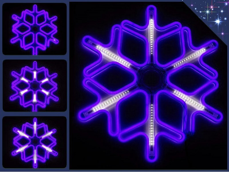 8(499)9387578 Купить снежинка светодиодная фиолетовая 60см с неоновыми бегущими огнями от  - заказать