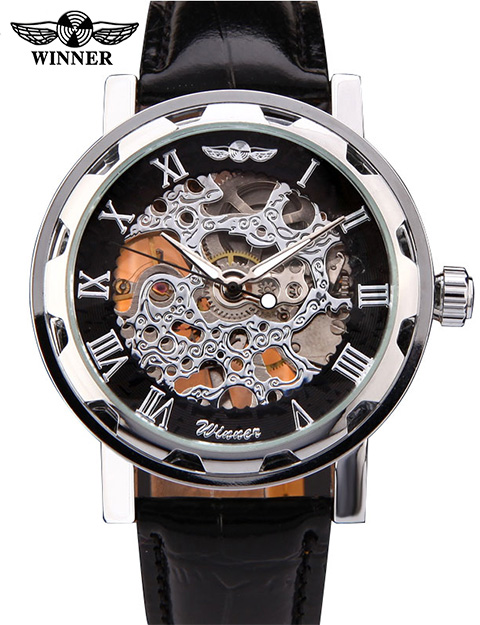 8(499)9387578 Купить (winner) механические часы  winner skeleton,черный ремешок -серебристый корпус-черный+серебристые цифры от  - заказать