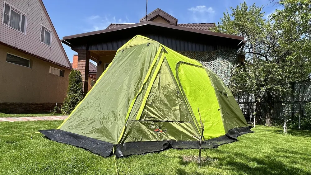 8(499)9387578 Купить палатка туристическая 4 местная, 90/90/220x25x155см цвет зеленый от  - заказать