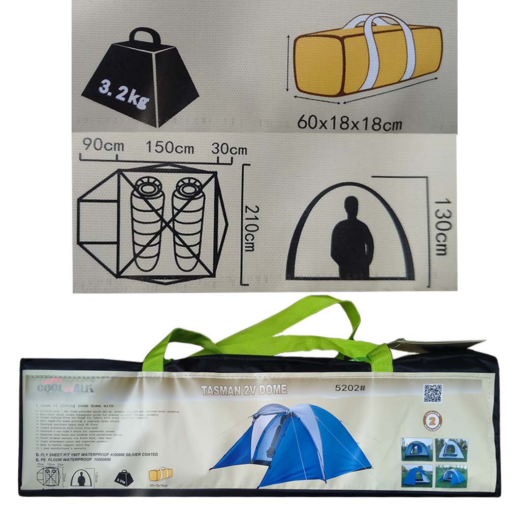 8(499)9387578 Купить палатка туристическая с тамбуром tasman 2v dome coolwalк 240(150см+90см)*210*130см от  - заказать