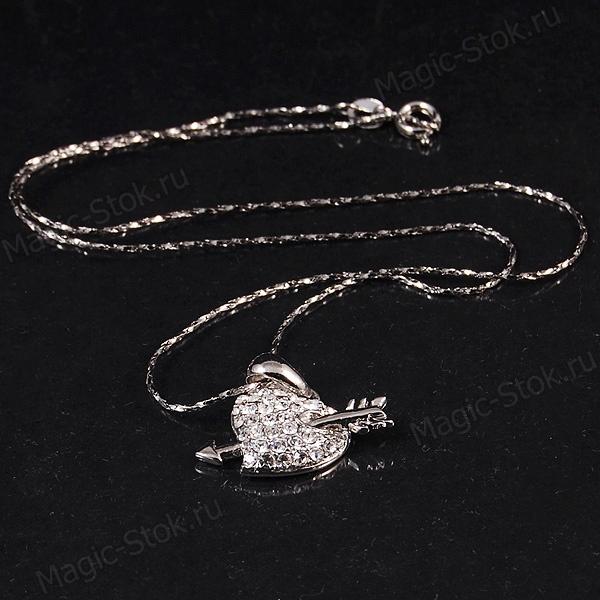 8(499)9387578 Купить кулон сердечко с серебряным покрытием + искусственные алмазы от  - заказать