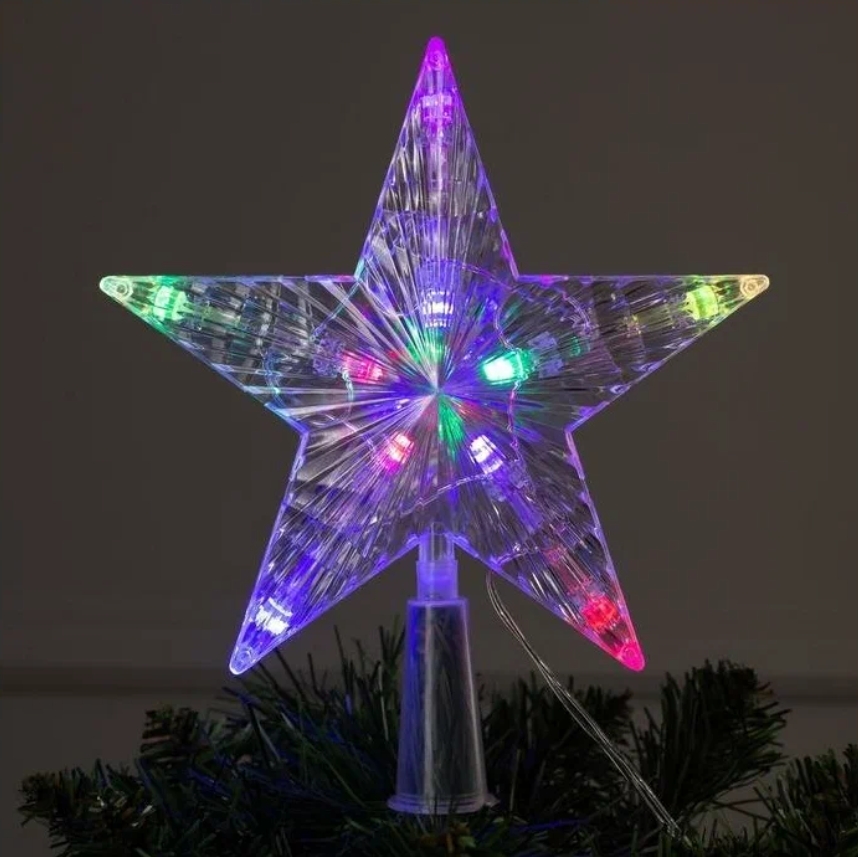 8(499)9387578 Купить звезда белая светодиодная на верхушку ёлки 15см, провод 1 метр, 220 в, свечение разноцветное от  - заказать