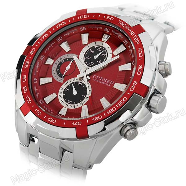 8(499)9387578 Купить (curren) мужские круглые наручные часы серебристый браслет-красные от  - заказать