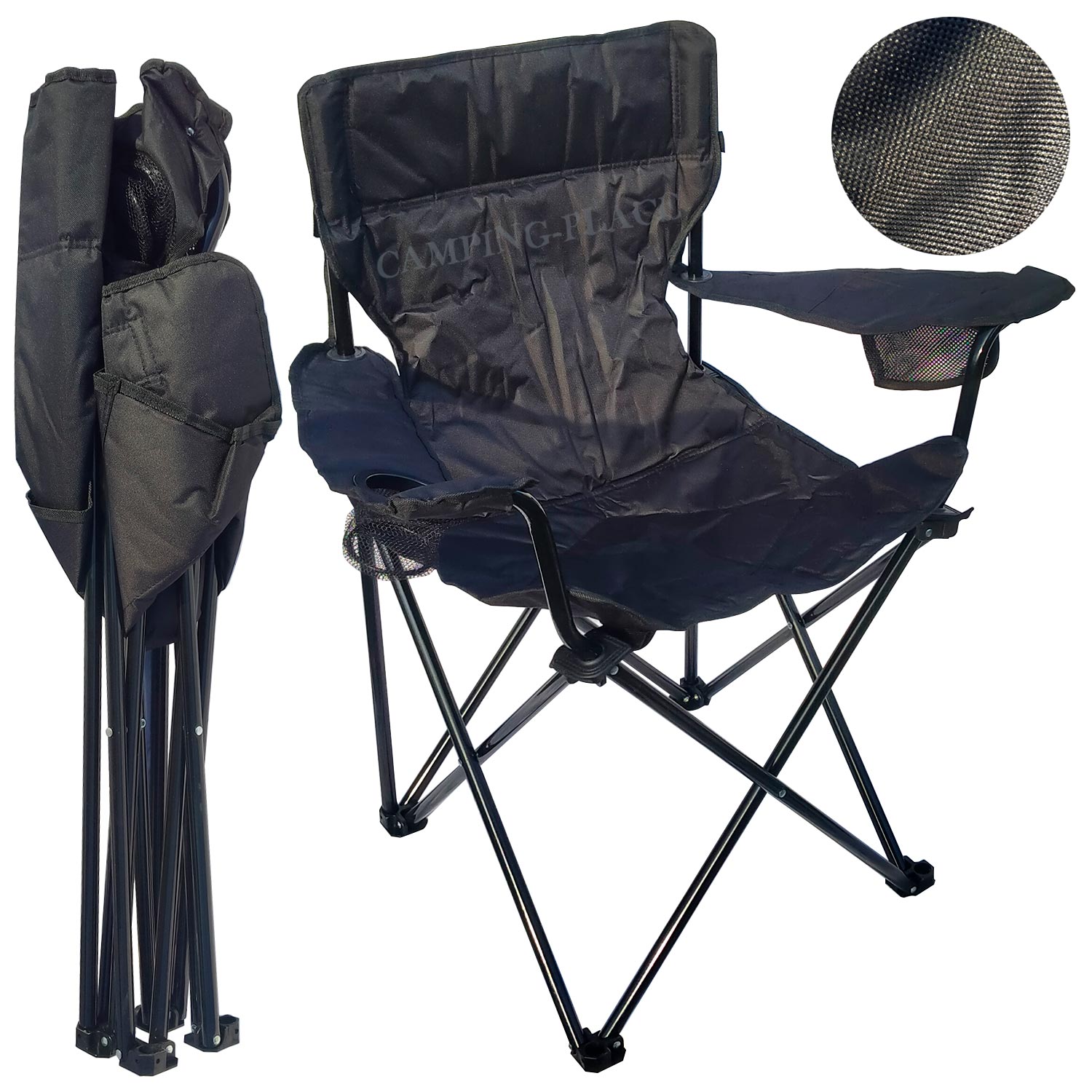 8(499)9387578 Купить кресло складное с подлокотниками, подстаканником и органайзером 52х53х90 coolwalk черное от  - заказать