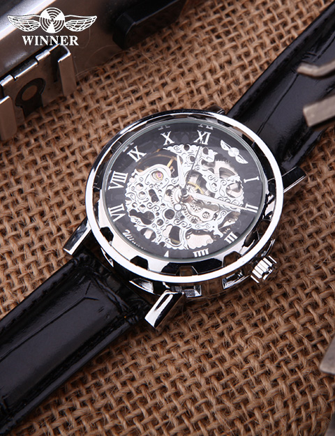 8(499)9387578 Купить (winner) механические часы  winner skeleton,черный ремешок -серебристый корпус-черный+серебристые цифры от  - заказать