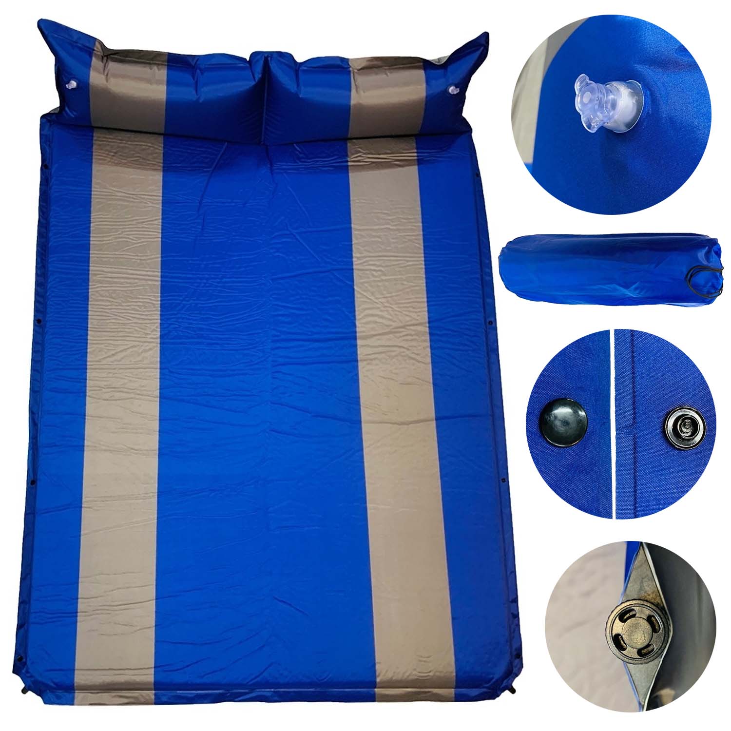 8(499)9387578 Купить матрас 2 местный надувной автоматический с подушками coolwalk 182*134*3 см темно синий от  - заказать