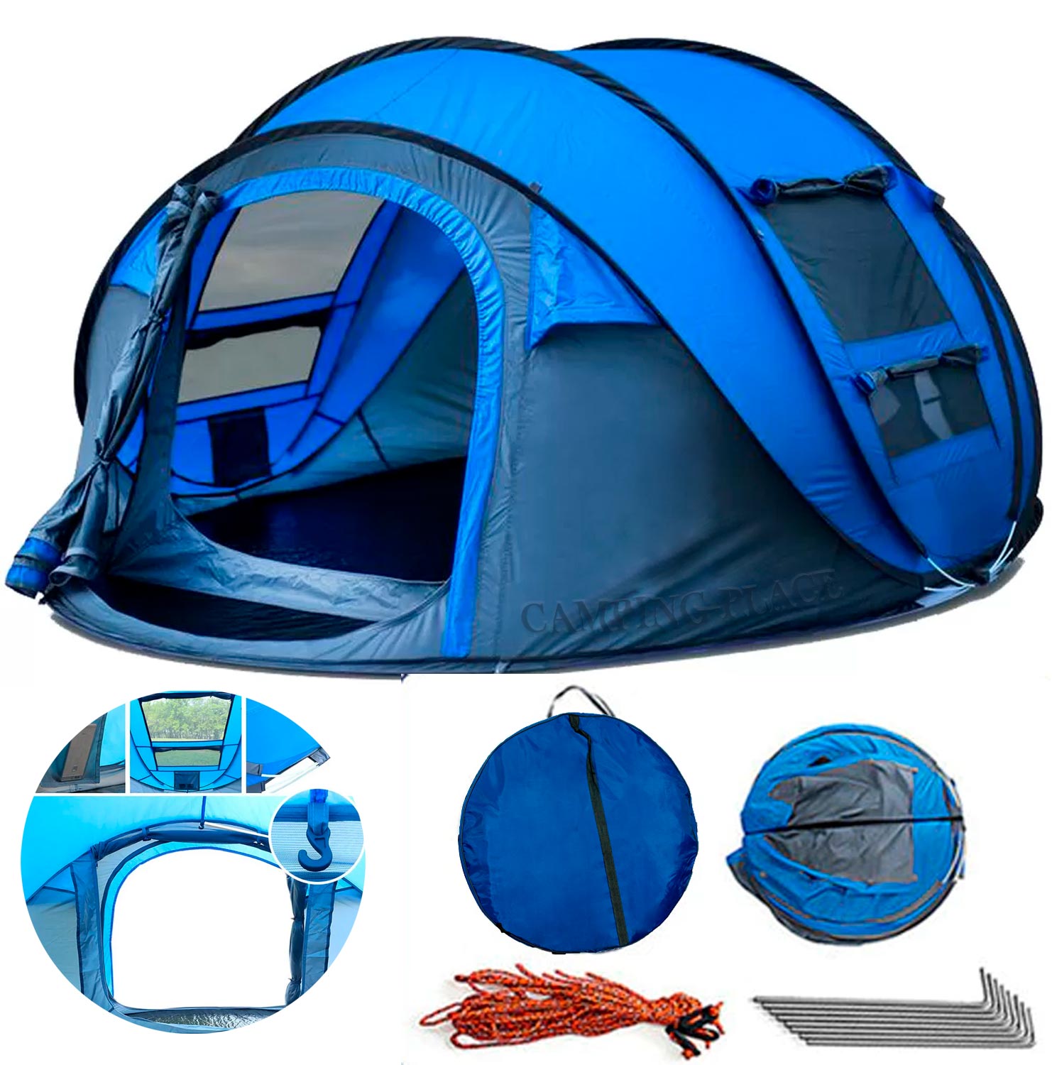 8(499)9387578 Купить палатка-автомат туристическая трех местная 280*205*120см синяя от  - заказать