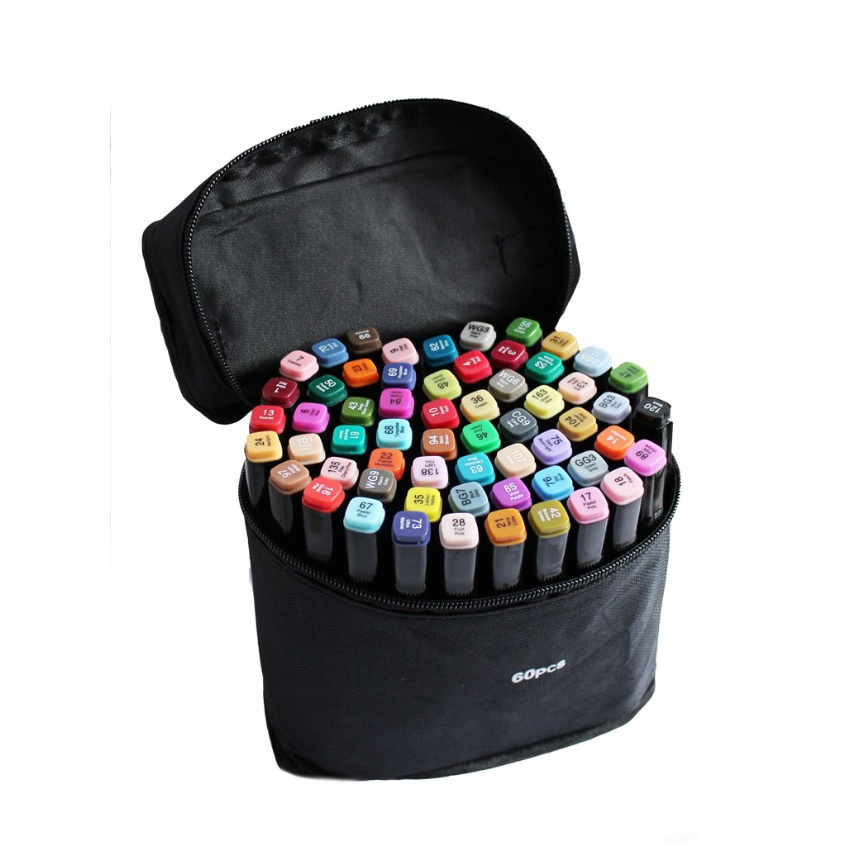 8(499)9387578 Купить набор профессиональных двухсторонних маркеров для скетчинга в чехле(60 цветов) от  - заказать
