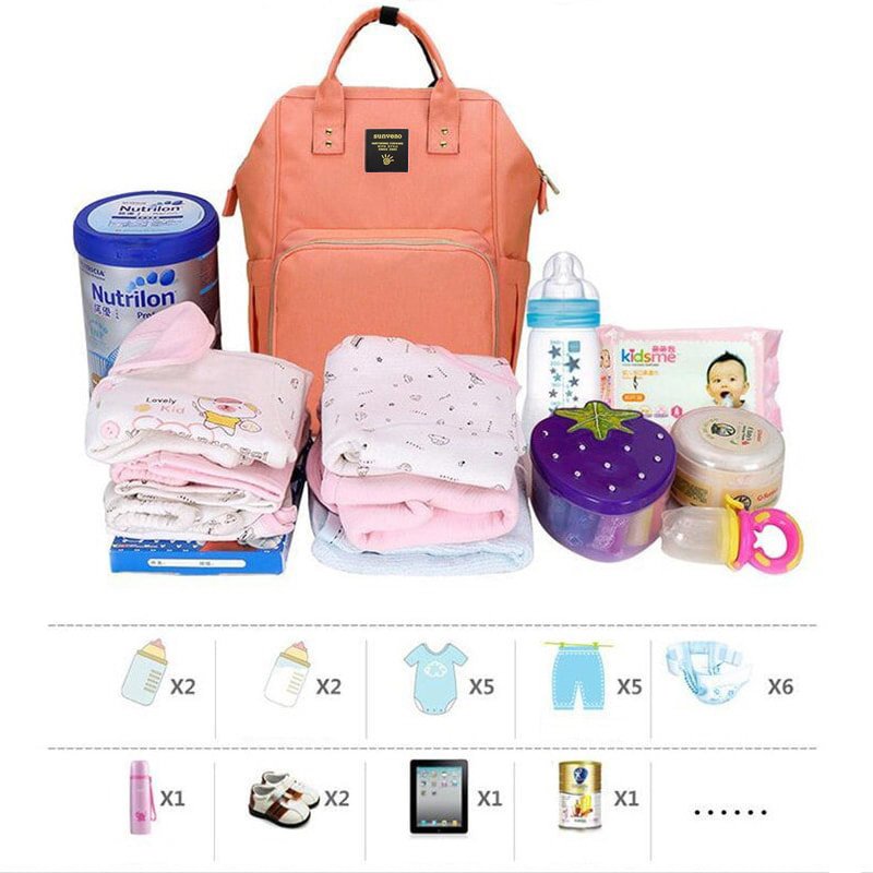 8(499)9387578 Купить сумка рюкзак для мамы с креплениями для коляски и usb персиковая от  - заказать