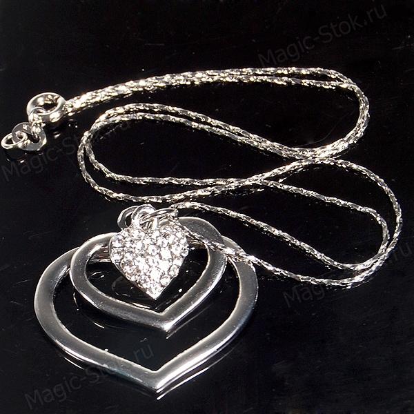 8(499)9387578 Купить тройное сердце с серебряным покрытием + искусственные алмазы от  - заказать